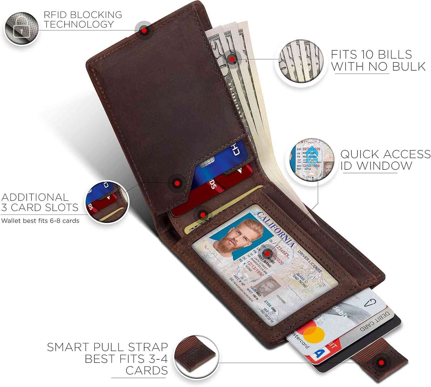 RFID-Blocking Slim Bifold Genuine Leather Minimalist Front Pocket Wallet for Men - Ideal Billfold Gift