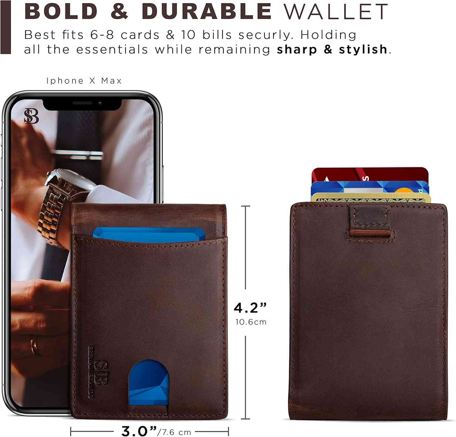 RFID-Blocking Slim Bifold Genuine Leather Minimalist Front Pocket Wallet for Men - Ideal Billfold Gift