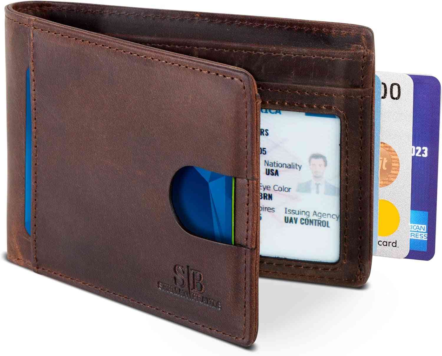 RFID-Blocking Slim Bifold Genuine Leather Minimalist Front Pocket Wallet for Men - Ideal Billfold Gift