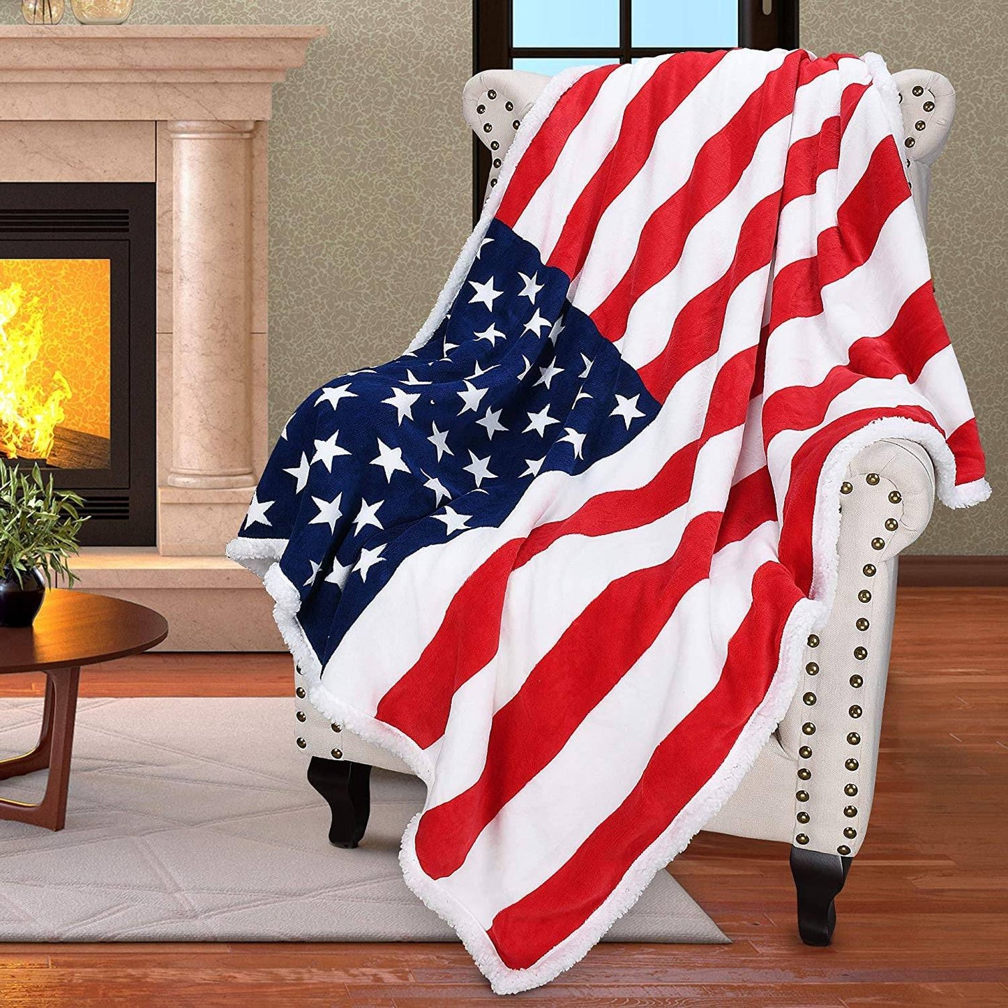 Patriotic US Flag Blanket, American National Flag Throws, Sherpa Fleece Reversible Blanket for Couch Bed Decor, 4Th of July Citizenship Veteran Presidents' Day Gift