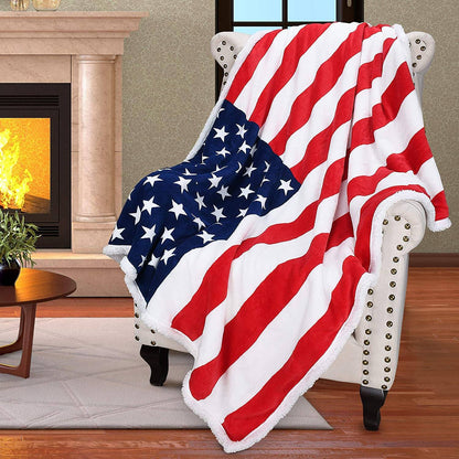 Patriotic US Flag Blanket, American National Flag Throws, Sherpa Fleece Reversible Blanket for Couch Bed Decor, 4Th of July Citizenship Veteran Presidents' Day Gift