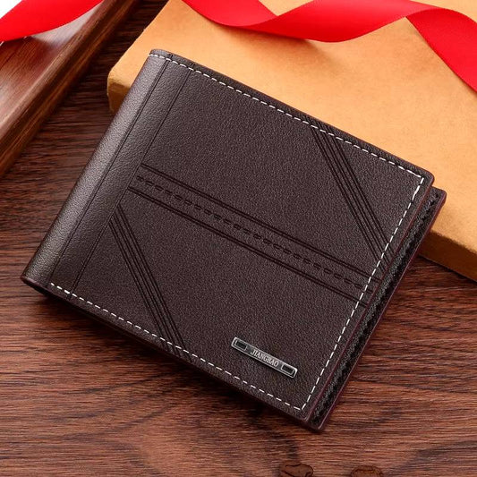 Men's Leather Business Wallet - Short Horizontal Design for Credit and ID Cards