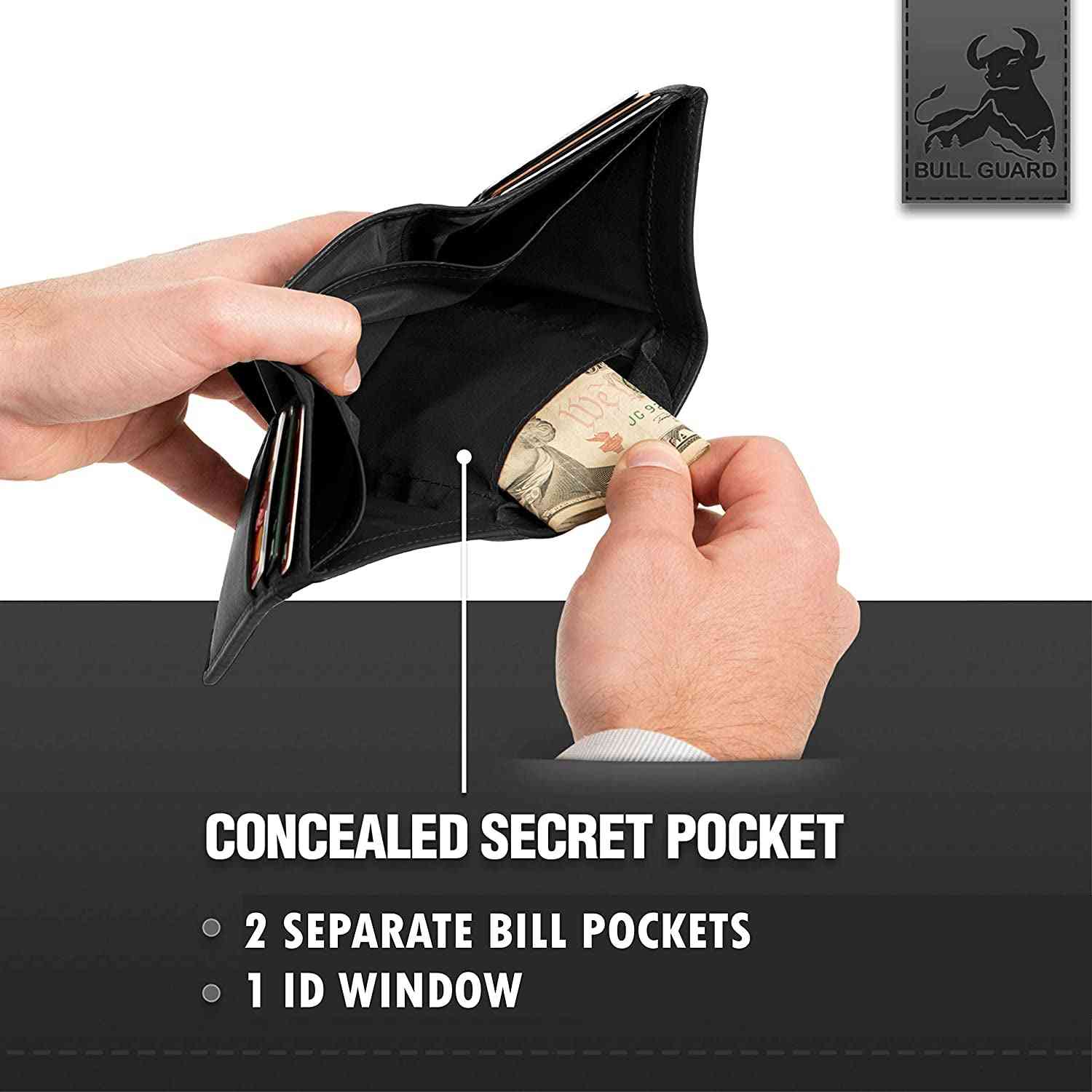 Authentic Nappa Leather Men's Trifold Wallet with RFID Protection and ID Window