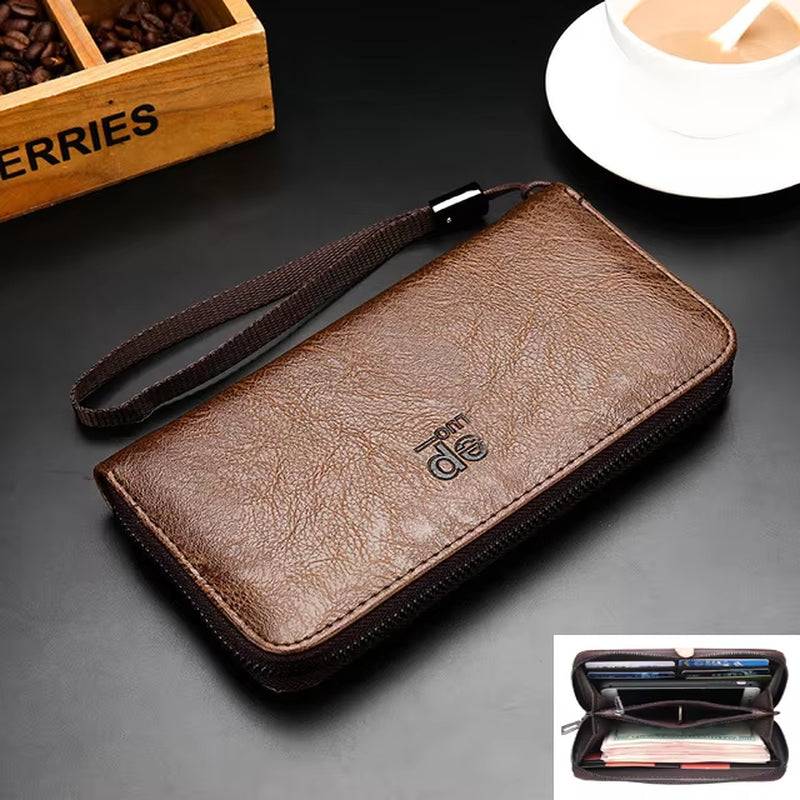 Men's Luxury Short Frosted Leather Wallet - Retro Vertical Zipper Design, Multi-Card Holder, 2024 Edition