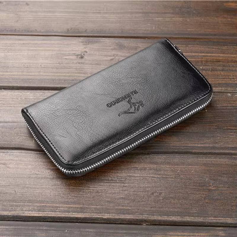 Men's Luxury Short Frosted Leather Wallet - Retro Vertical Zipper Design, Multi-Card Holder, 2024 Edition