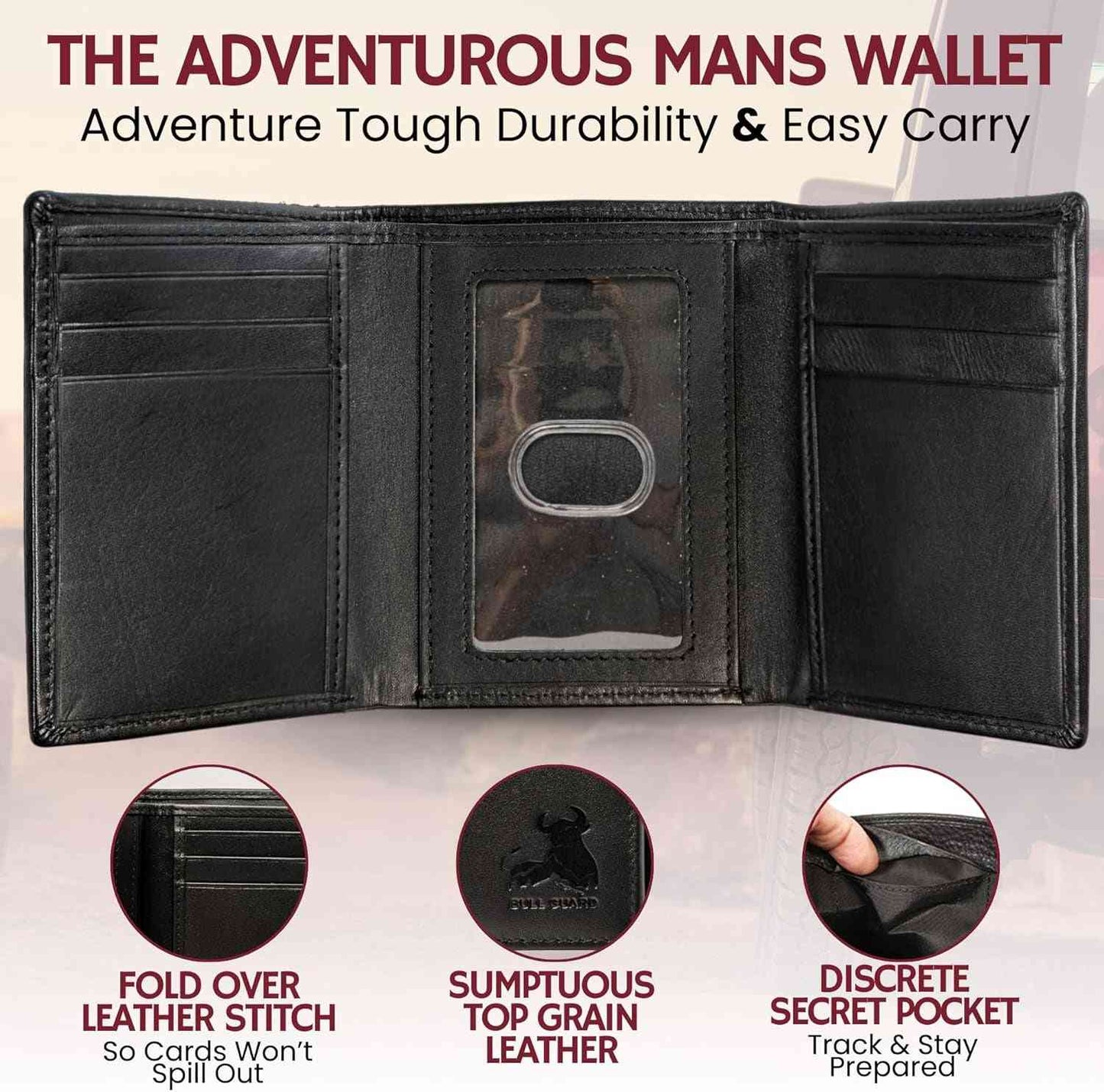Authentic Nappa Leather Men's Trifold Wallet with RFID Protection and ID Window