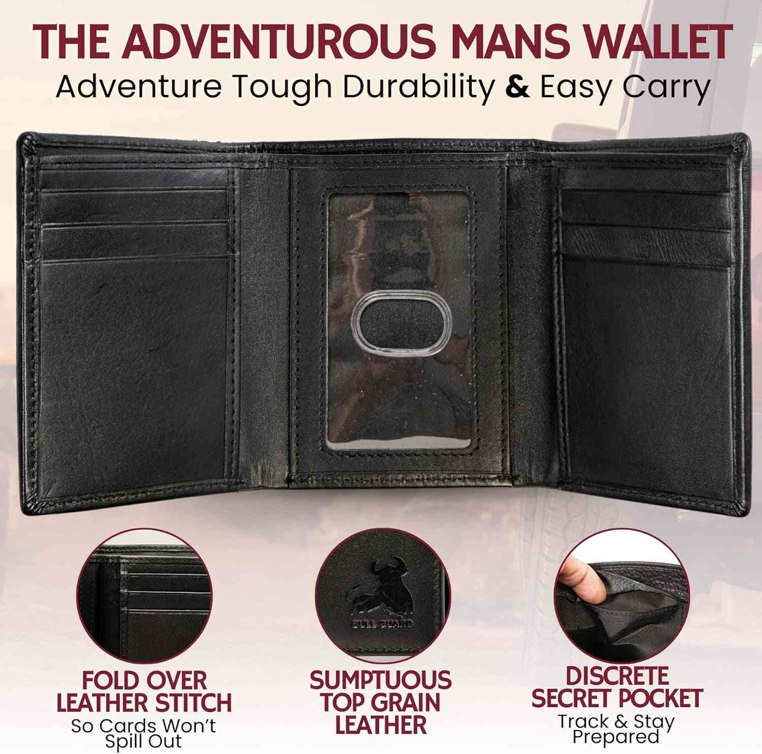 Authentic Nappa Leather Men's Trifold Wallet with RFID Protection and ID Window