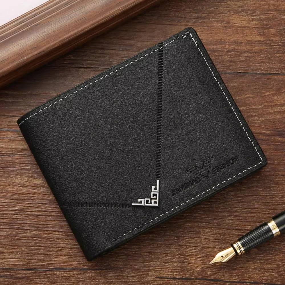 Men's Leather Business Wallet - Short Horizontal Design for Credit and ID Cards