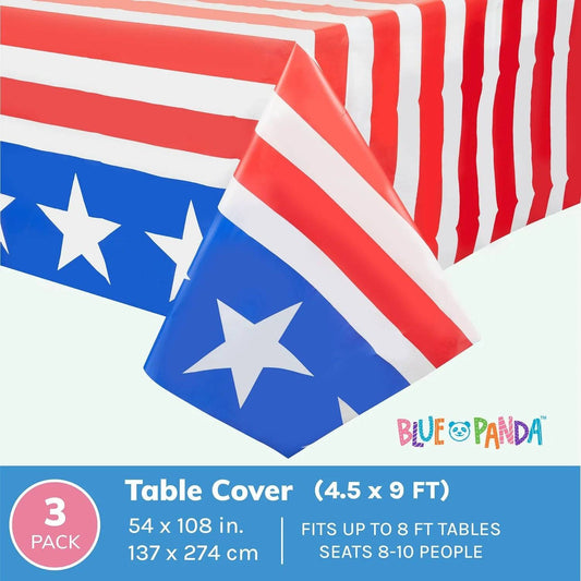 3 Pack American Flag Plastic Table Covers for Independence Day, Patriotic 4Th of July Party Decorations (54 X 108 In)