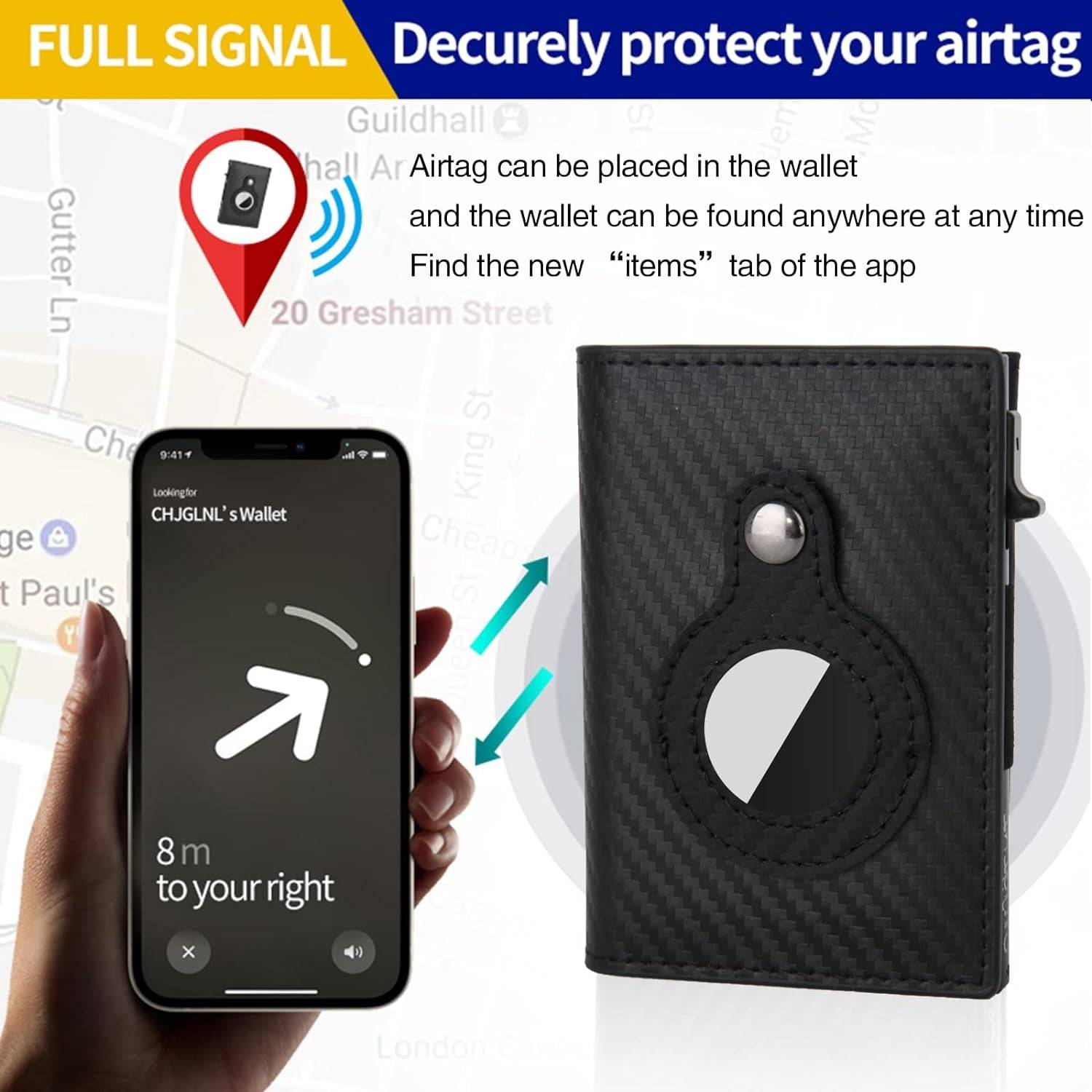 CHJGLNL Slim Wallet with Apple AirTag Integration - Smart Wallet for Enhanced Tracking