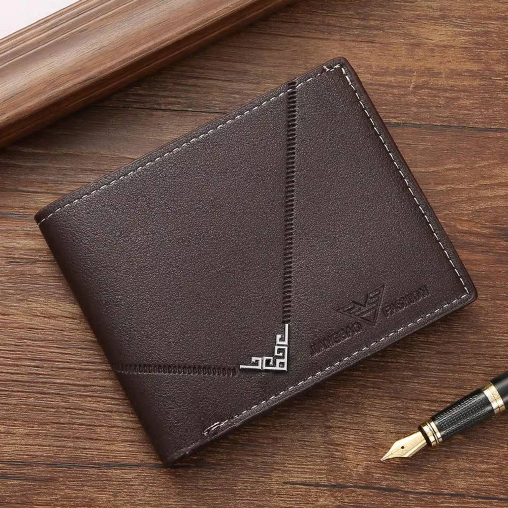 Men's Leather Business Wallet - Short Horizontal Design for Credit and ID Cards
