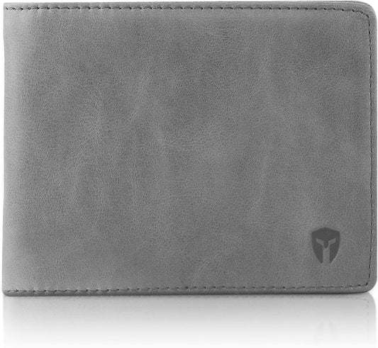 Men's RFID Wallet with ID Window, Full Grain Leather, Bifold Side Flip Design, Executive Extra Capacity Travel Wallet in Slate Gray Distressed Leather