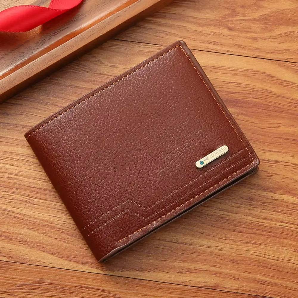 Men's Leather Business Wallet - Short Horizontal Design for Credit and ID Cards