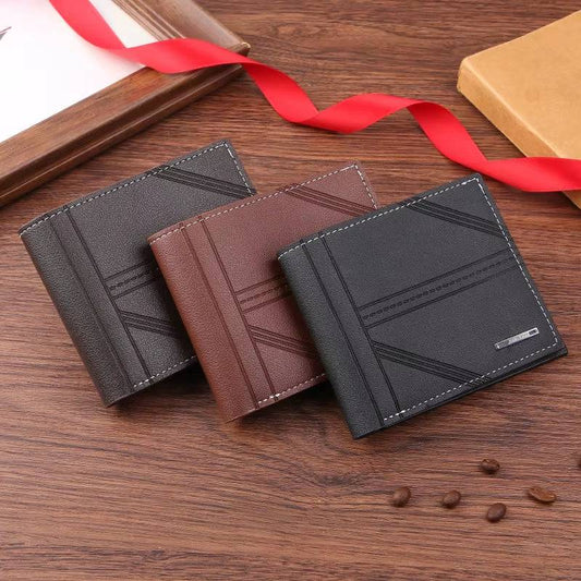 Men's Leather Business Wallet - Short Horizontal Design for Credit and ID Cards