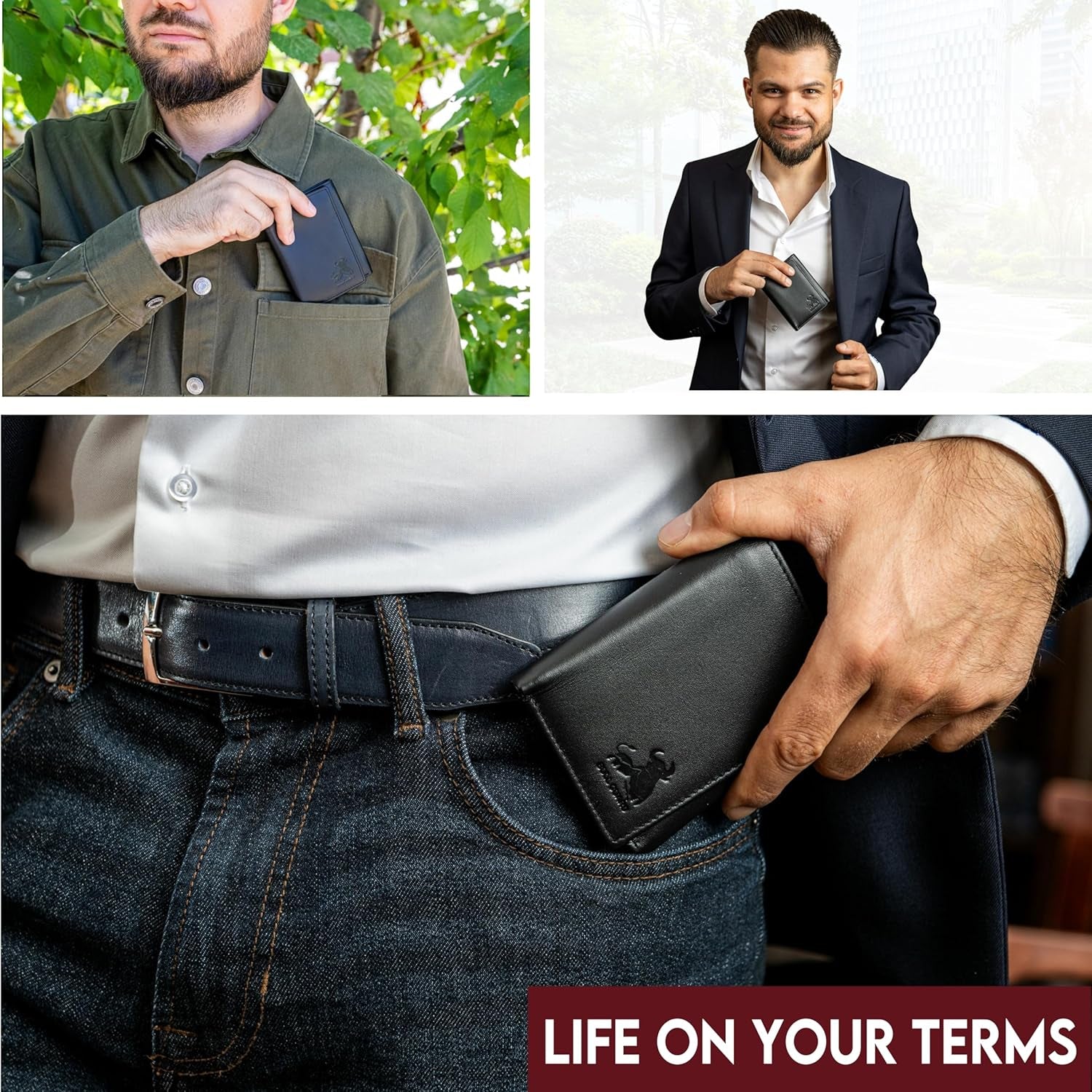 Authentic Nappa Leather Men's Trifold Wallet with RFID Protection and ID Window