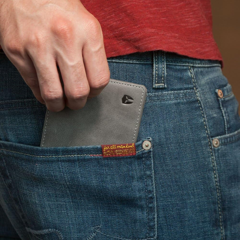 Men's RFID Wallet with ID Window, Full Grain Leather, Bifold Side Flip Design, Executive Extra Capacity Travel Wallet in Slate Gray Distressed Leather