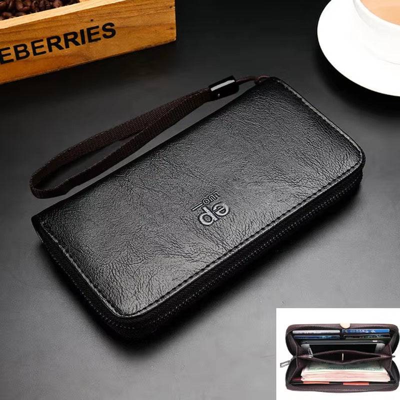 Men's Luxury Short Frosted Leather Wallet - Retro Vertical Zipper Design, Multi-Card Holder, 2024 Edition