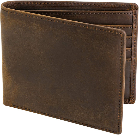 Men's Top Grain Leather Wallet | RFID Blocking | Bifold Design with Extra Capacity and 2 ID Windows | Durable Stitching | Slim Billfold with 8 Card Slots | Ideal Gift for Him