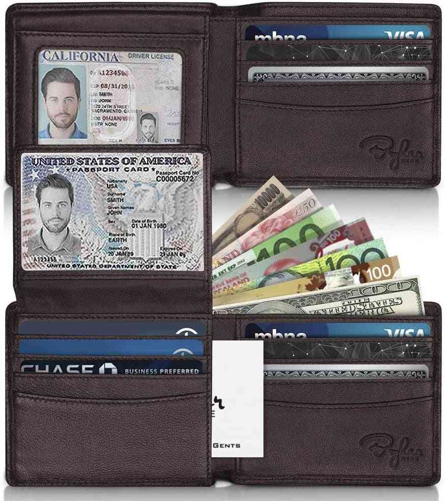 Men's Executive RFID Wallet - Full Grain Leather, Bifold Top Flip with Dual ID Windows and Extra Capacity for Travel