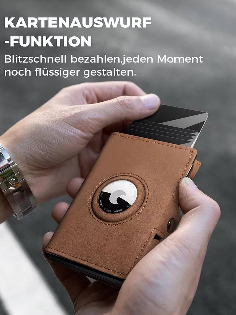 Men's RFID Leather Wallet with Coin Pocket, Airtag Compatibility, and Anti-Theft Card Holder