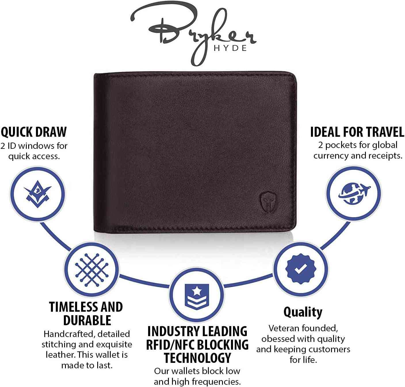 Men's Executive RFID Wallet - Full Grain Leather, Bifold Top Flip with Dual ID Windows and Extra Capacity for Travel