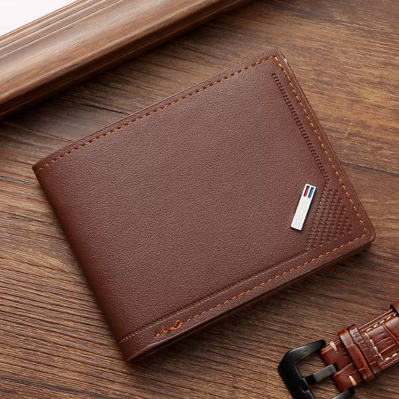 Men's Leather Business Wallet - Short Horizontal Design for Credit and ID Cards