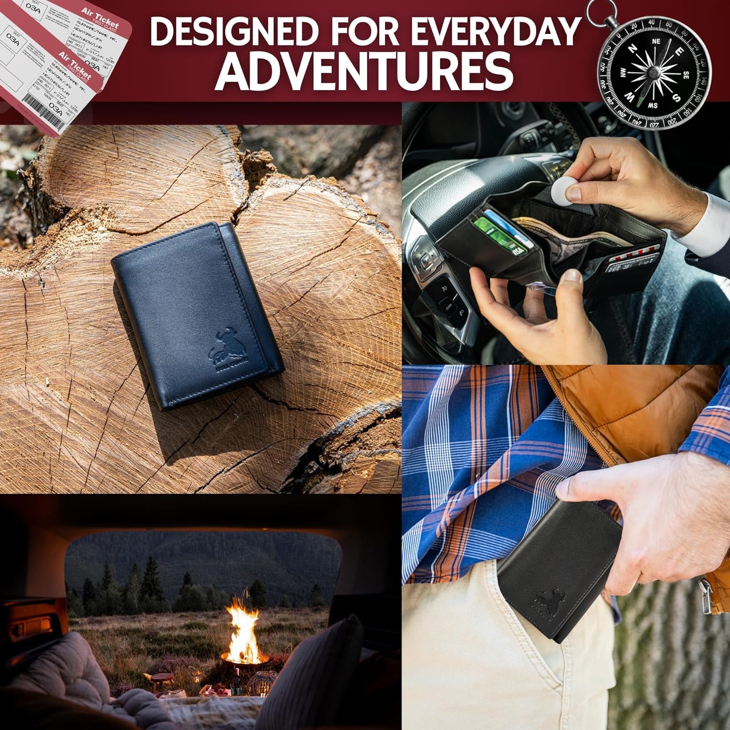 Authentic Nappa Leather Men's Trifold Wallet with RFID Protection and ID Window