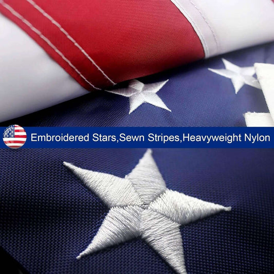 4x6 FT American Flag - Premium Embroidered Stars and Sewn Stripes, Made in the USA, 210D Heavy Duty Oxford Nylon, Ideal for Outdoor Use in High Wind Areas
