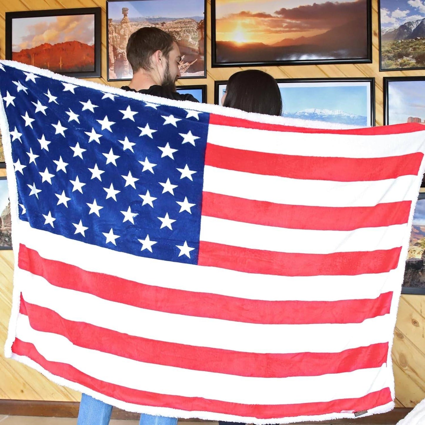 Patriotic US Flag Blanket, American National Flag Throws, Sherpa Fleece Reversible Blanket for Couch Bed Decor, 4Th of July Citizenship Veteran Presidents' Day Gift
