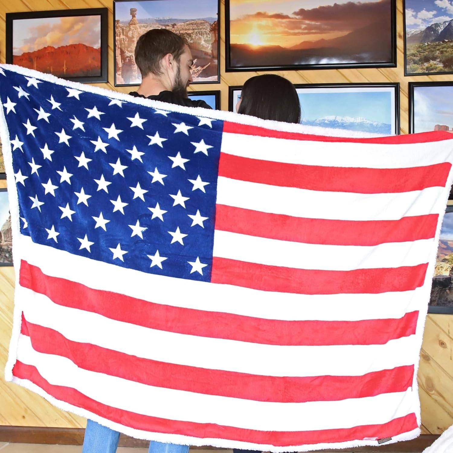 Patriotic US Flag Blanket, American National Flag Throws, Sherpa Fleece Reversible Blanket for Couch Bed Decor, 4Th of July Citizenship Veteran Presidents' Day Gift