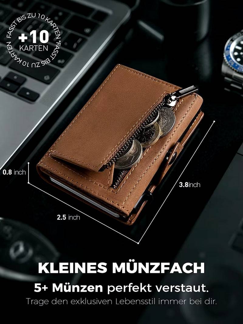Men's RFID Leather Wallet with Coin Pocket, Airtag Compatibility, and Anti-Theft Card Holder