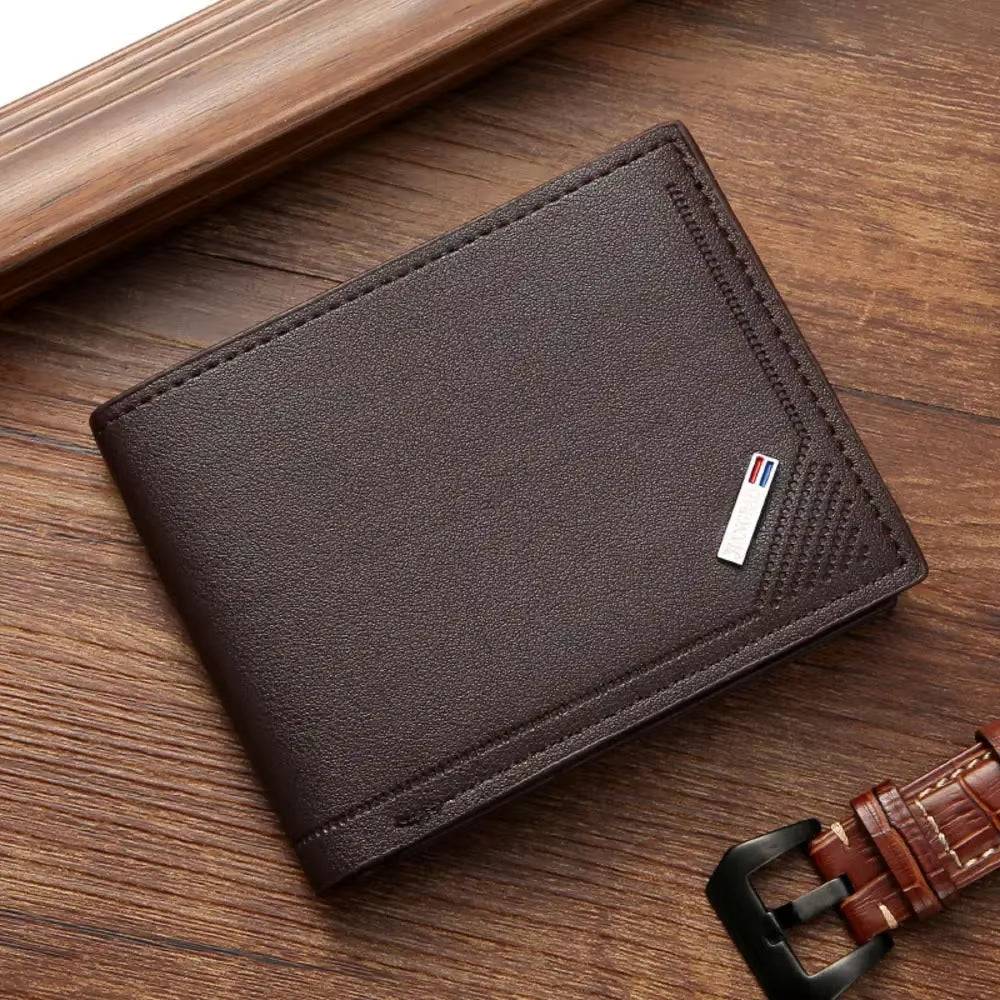Men's Leather Business Wallet - Short Horizontal Design for Credit and ID Cards