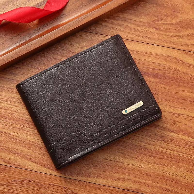 Men's Leather Business Wallet - Short Horizontal Design for Credit and ID Cards