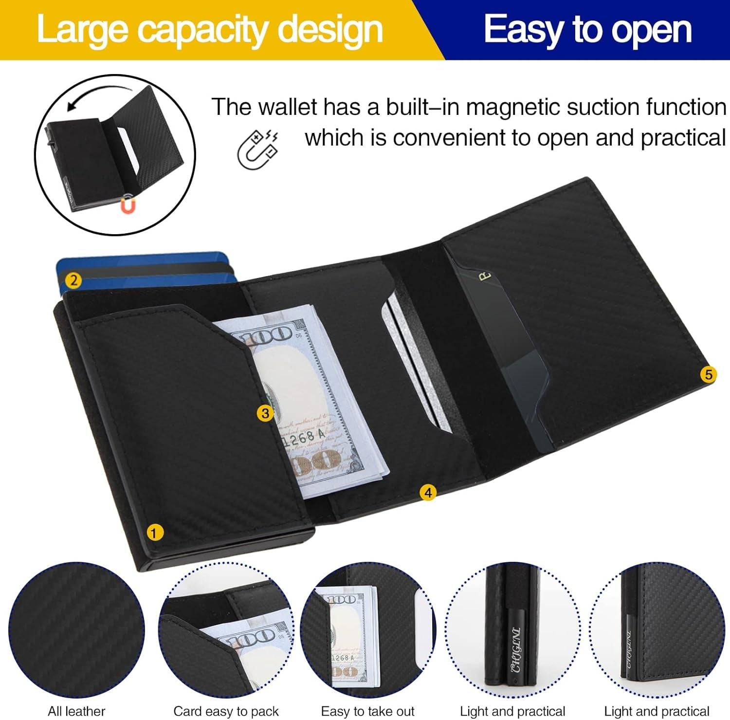 CHJGLNL Slim Wallet with Apple AirTag Integration - Smart Wallet for Enhanced Tracking