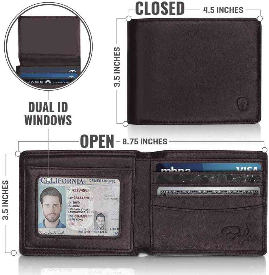 Men's Executive RFID Wallet - Full Grain Leather, Bifold Top Flip with Dual ID Windows and Extra Capacity for Travel