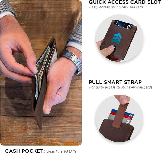 RFID-Blocking Slim Bifold Genuine Leather Minimalist Front Pocket Wallet for Men - Ideal Billfold Gift